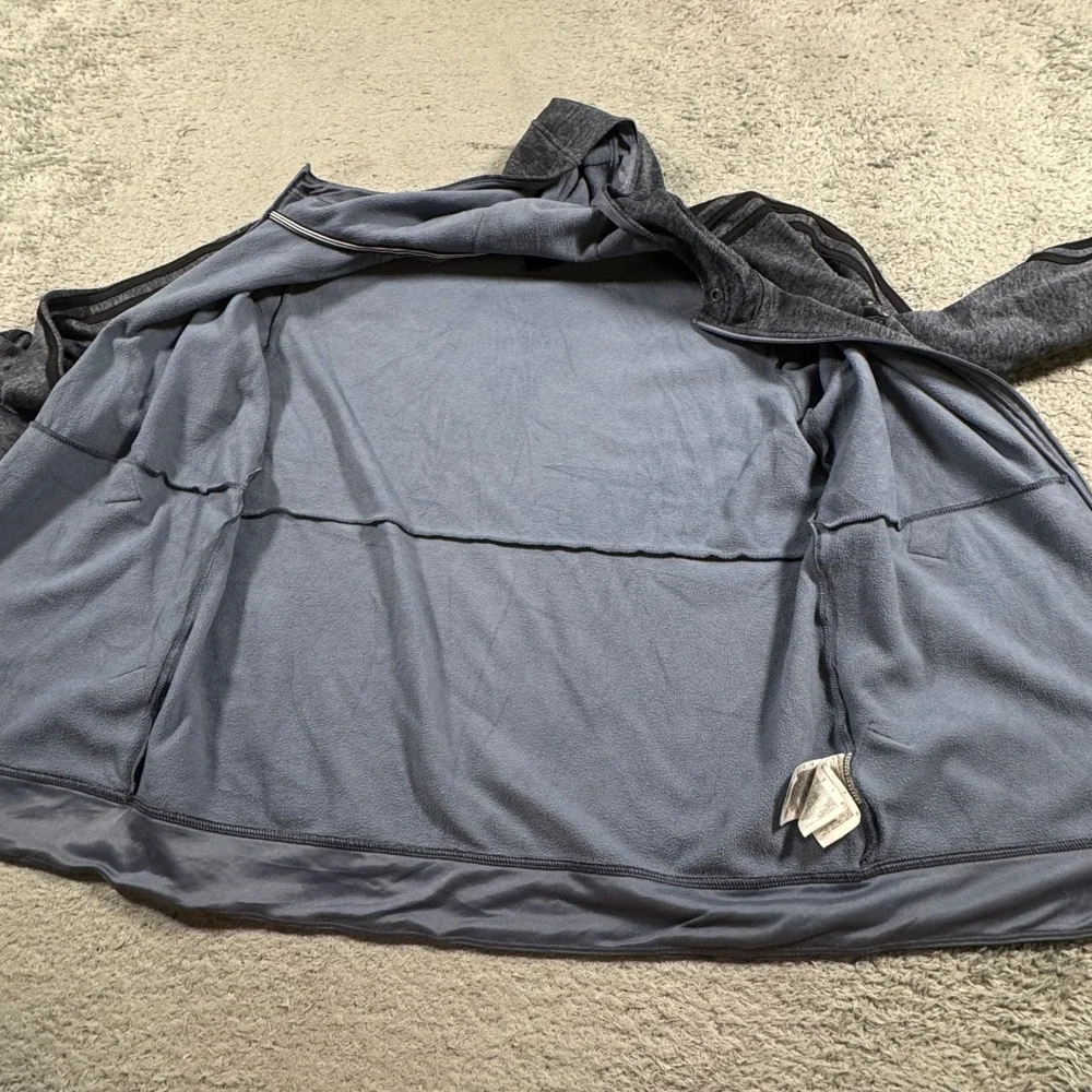 Adidas Mens 3 Stripe Full Zip Fleece Hoodie Size Medium Heathered Blue Gray
